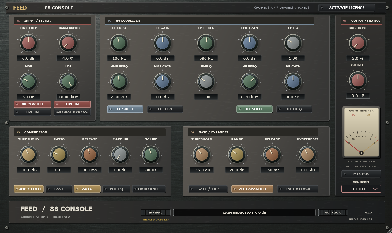 FEED 88 Console channel strip with EQ, compression and gate controls